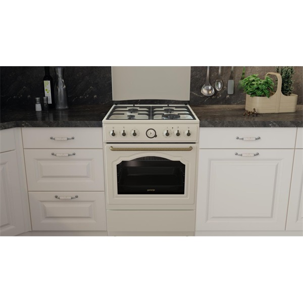 Gorenje GKS6C71CLI bézs, szabadonálló, gáz, kombinált, főzőzóna: 4, sütő:71L, grill, tűzhely