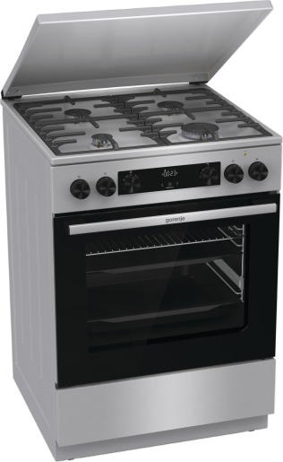 Gorenje GKS6C71XF Inox, szabadonálló, gáz, kombinált, főzőzóna: 4, sütő:71L, grill, tűzhely