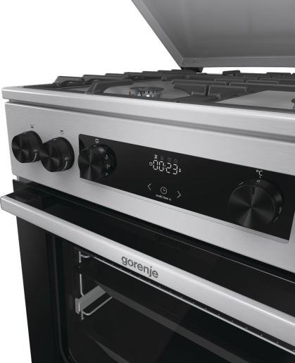 Gorenje GKS6C71XF Inox, szabadonálló, gáz, kombinált, főzőzóna: 4, sütő:71L, grill, tűzhely