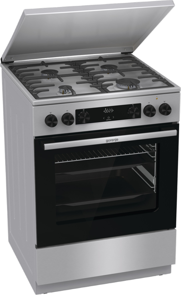 Gorenje GKS6C71XF Inox, szabadonálló, gáz, kombinált, főzőzóna: 4, sütő:71L, grill, tűzhely