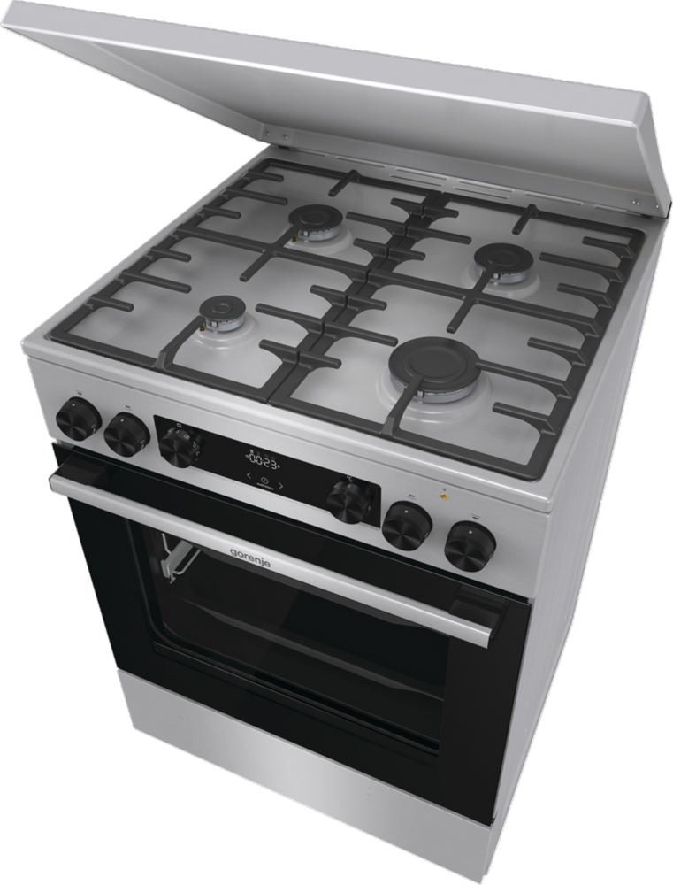 Gorenje GKS6C71XF Inox, szabadonálló, gáz, kombinált, főzőzóna: 4, sütő:71L, grill, tűzhely