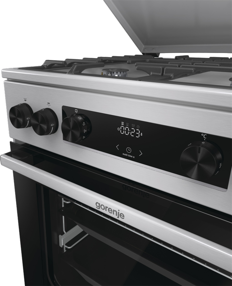 Gorenje GKS6C71XF Inox, szabadonálló, gáz, kombinált, főzőzóna: 4, sütő:71L, grill, tűzhely
