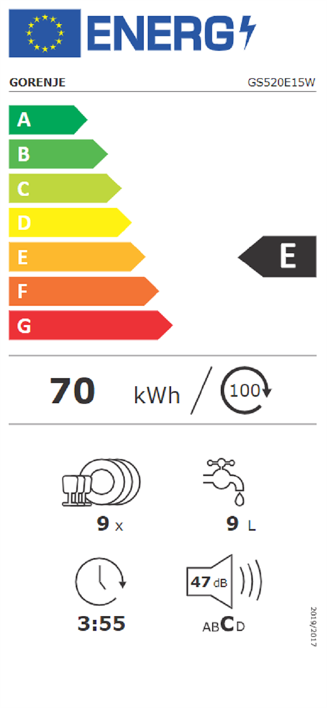 Gorenje GS520E15W fehér, programok száma: 5, keskeny szabadonálló, 9 terítékes mosogatógép (Újszerű)