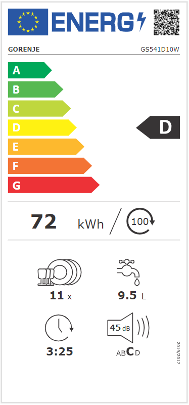 Gorenje GS541D10W programok száma: 5, keskeny szabadonálló, 11 terítékes mosogatógép 