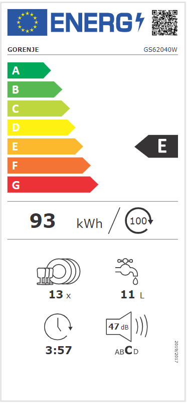 Gorenje GS 62040W fehér, programok száma: 5, szabadonálló, 13 terítékes mosogatógép 