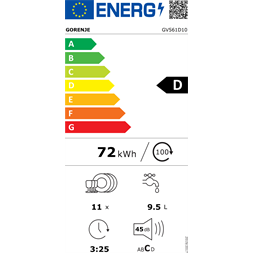 Gorenje GV561D10 beépíthető keskeny 11 terítékes mosogatógép