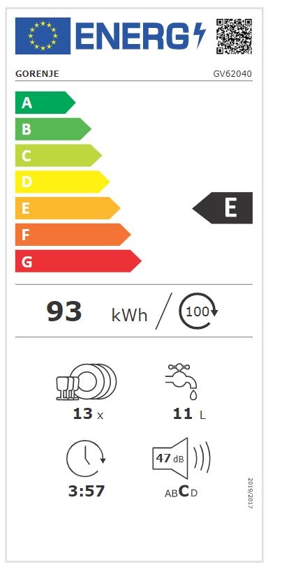 Gorenje GV62040 programok száma: 5, beépíthető, 13 terítékes mosogatógép 