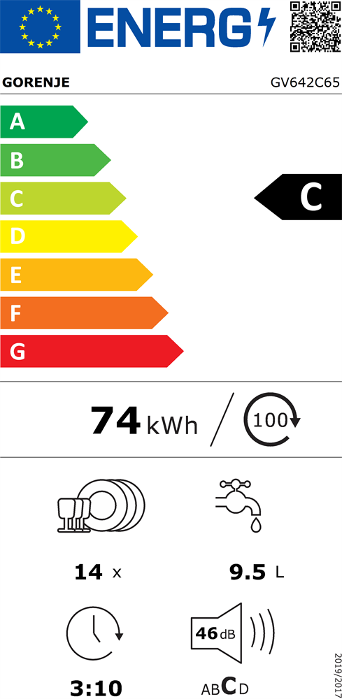 Gorenje GV642C65 programok száma: 6, beépíthető, 14 terítékes mosogatógép 