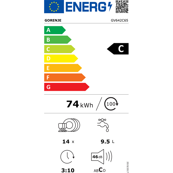 Gorenje GV642C65 programok száma: 6, beépíthető, 14 terítékes mosogatógép 