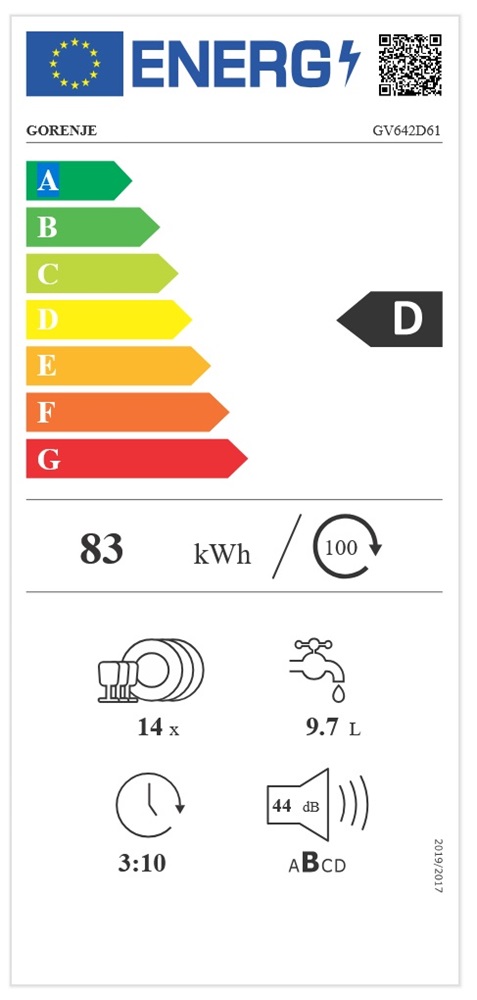 Gorenje GV642D61 programok száma: 6, beépíthető, 14 terítékes mosogatógép 