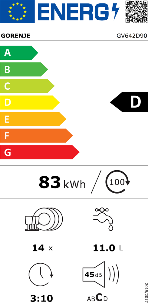 Gorenje GV642D90 programok száma: 6, beépíthető, 14 terítékes mosogatógép 