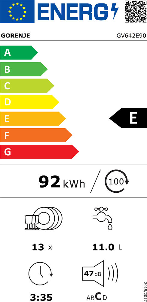 Gorenje GV642E90 programok száma: 6, beépíthető, 13 terítékes mosogatógép 