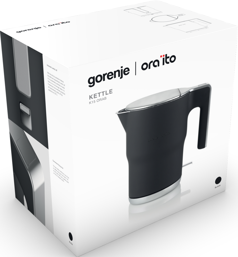 Gorenje K15ORAB ORA-ITO design 1,5L-es fekete vízforraló