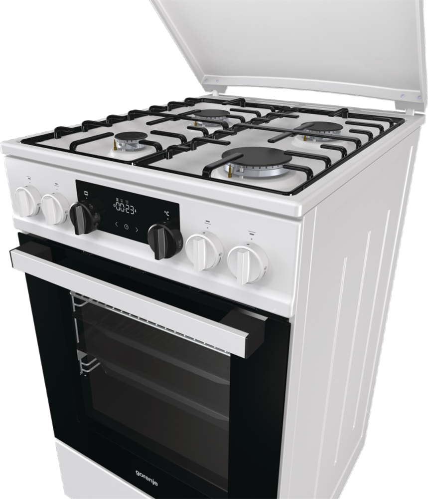 Gorenje K5341WH-B fehér, szabadonálló, gáz, kombinált, főzőzóna: 4, sütő:70L, grill, tűzhely