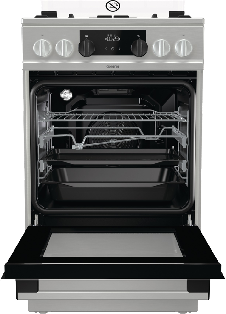 Gorenje KS5350XF inox, szabadonálló, gáz, kombinált, főzőzóna: 4, sütő:71L, grill, tűzhely
