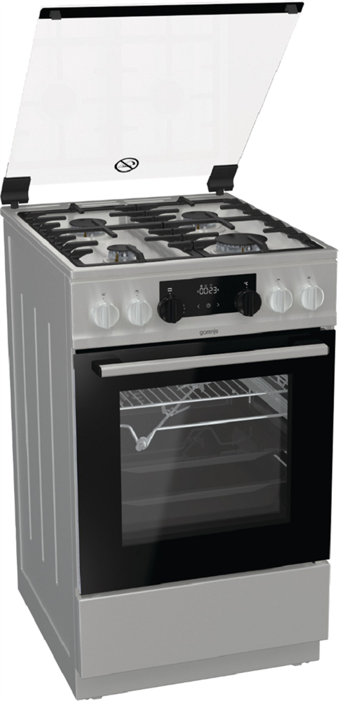 Gorenje KS5350XF inox, szabadonálló, gáz, kombinált, főzőzóna: 4, sütő:71L, grill, tűzhely