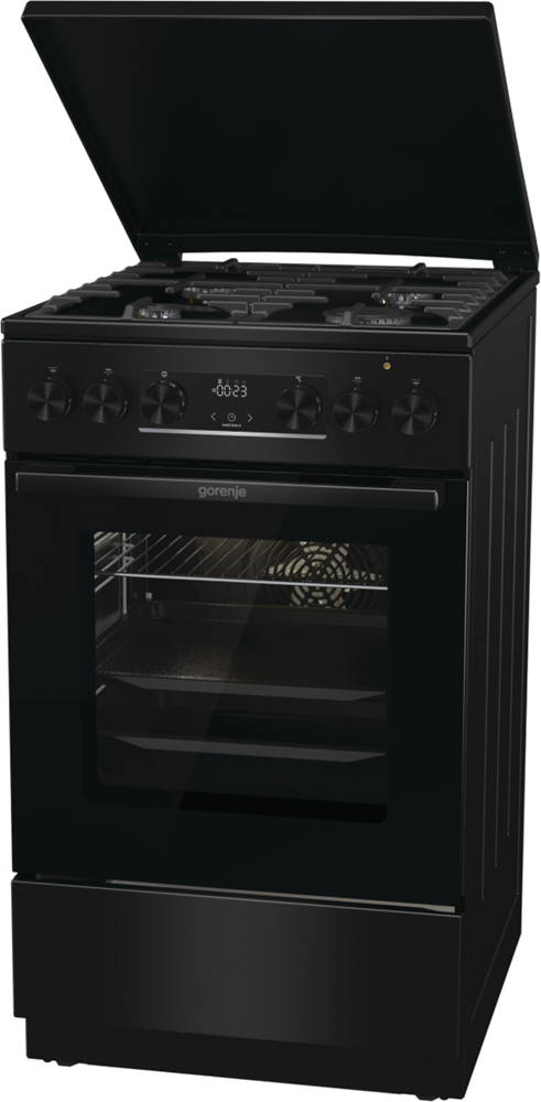 Gorenje MEKS5141BM fekete, szabadonálló, gáz, kombinált, főzőzóna: 4, sütő:70L, grill, tűzhely