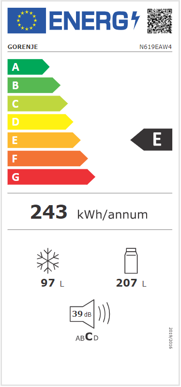 Gorenje N619EAW4 fehér, alulfagyasztós, Hűtő:207L, Fagyasztó:97L, No frost Plus hűtőszekrény