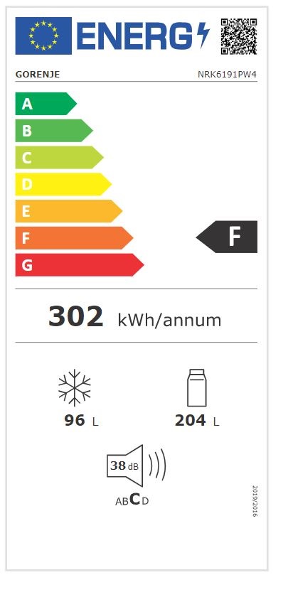Gorenje NRK6191PW4 fehér, alulfagyasztós, Hűtő:204L, Fagyasztó:96L, No frost Plus hűtőszekrény