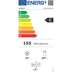 Gorenje NRK619CABXL4 fekete, alulfagyasztós, Hűtő:207L, Fagyasztó: 97L, hűtőszekrény