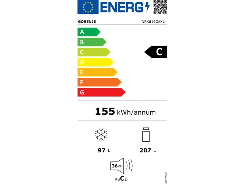 Gorenje NRK619CAXL4 inox, alulfagyasztós, Hűtő:207L, Fagyasztó:97L, hűtőszekrény
