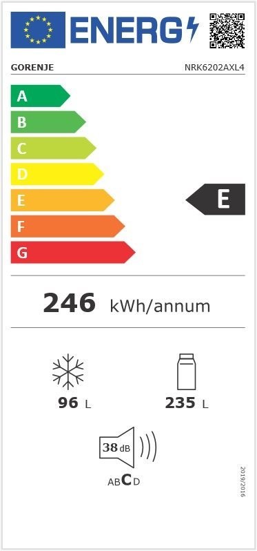 Gorenje NRK6202AXL4 alulfagyasztós, Hűtő:235L, Fagyasztó:96L, NoFrost Plus hűtőszekrény
