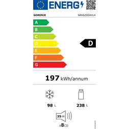 Gorenje NRK620DAXL4 inox, alulfagyasztós, Hűtő:238L, Fagyasztó:98L, hűtőszekrény