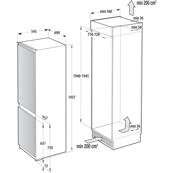 Gorenje NRKI619D61WFE fehér, beépíthető, No Frost, kombinált hűtőszekrény