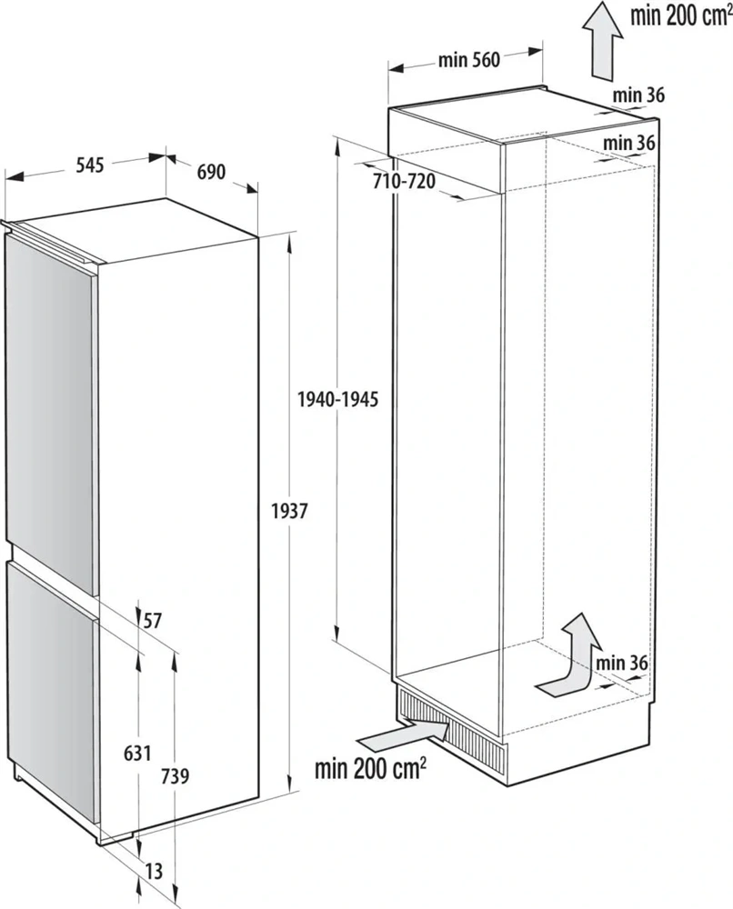 Gorenje NRKI619D61WFE fehér, beépíthető, No Frost, kombinált hűtőszekrény