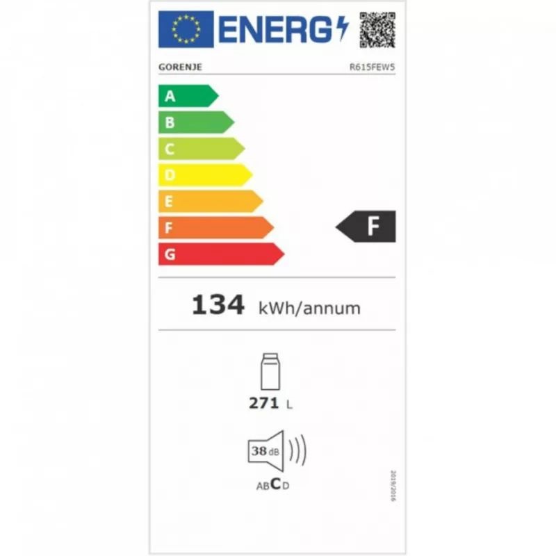Gorenje R615FEW5 fehér, egyajtós, Hűtő:398L, hűtőszekrény
