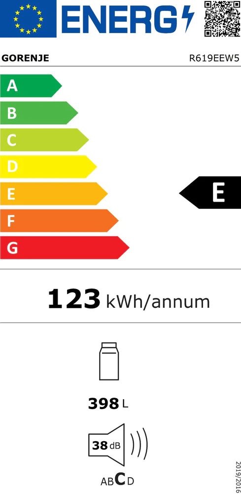 Gorenje R619EEW5 fehér, egyajtós, Hűtő:398L, hűtőszekrény
