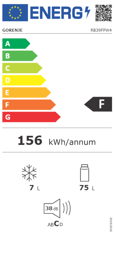 Gorenje RB39FPW4 fehér, egyajtós, Hűtő:75L, Fagyasztó:7L, hűtőszekrény