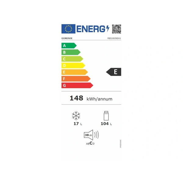 Gorenje RBIU609EA1 fehér, mini beépíthető, Hűtő:104L, Fagyasztó:17L, hűtőszekrény