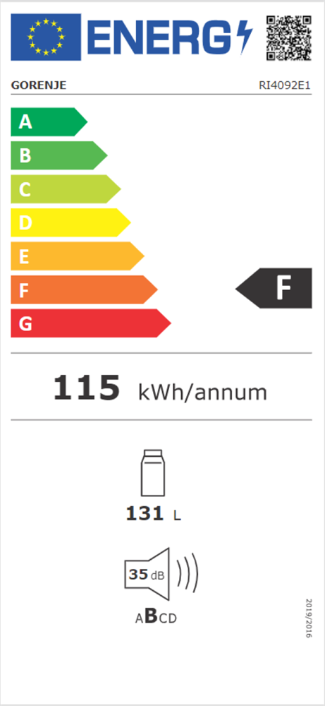 Gorenje RI4092E1 egyajtós, beépíthető, Hűtő:131L, hűtőszekrény