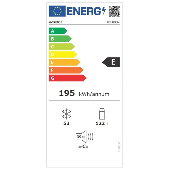 Gorenje RK14EPS4 ezüst, alulfagyasztós, Hűtő:122L, Fagyasztó:53L, hűtőszekrény (Újszerű)