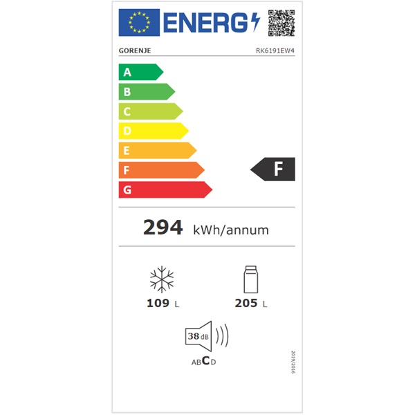 Gorenje RK6191EW4 fehér, alulfagyasztós, Hűtő:205L, Fagyasztó:109L, hűtőszekrény (Újszerű)