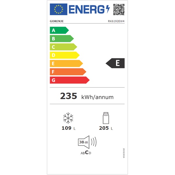 Gorenje RK6192EW4 fehér, alulfagyasztós, Hűtő:208L, Fagyasztó:112L, hűtőszekrény (Újszerű)