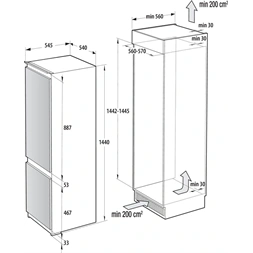 Gorenje RKI514E21 beépíthető, alulfagyasztós, Hűtő:160L, Fagyasztó:48L, hűtőszekrény