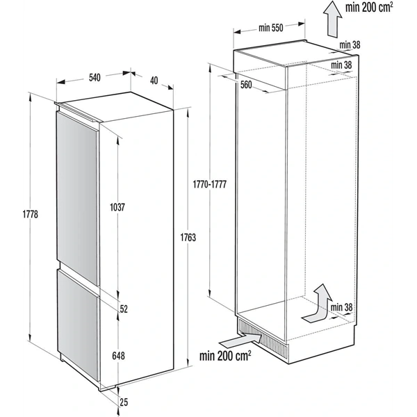 Gorenje RKI517EP1 beépíthető,alulfagyasztós, Hűtő:183L, Fagyasztó:67L, hűtőszekrény