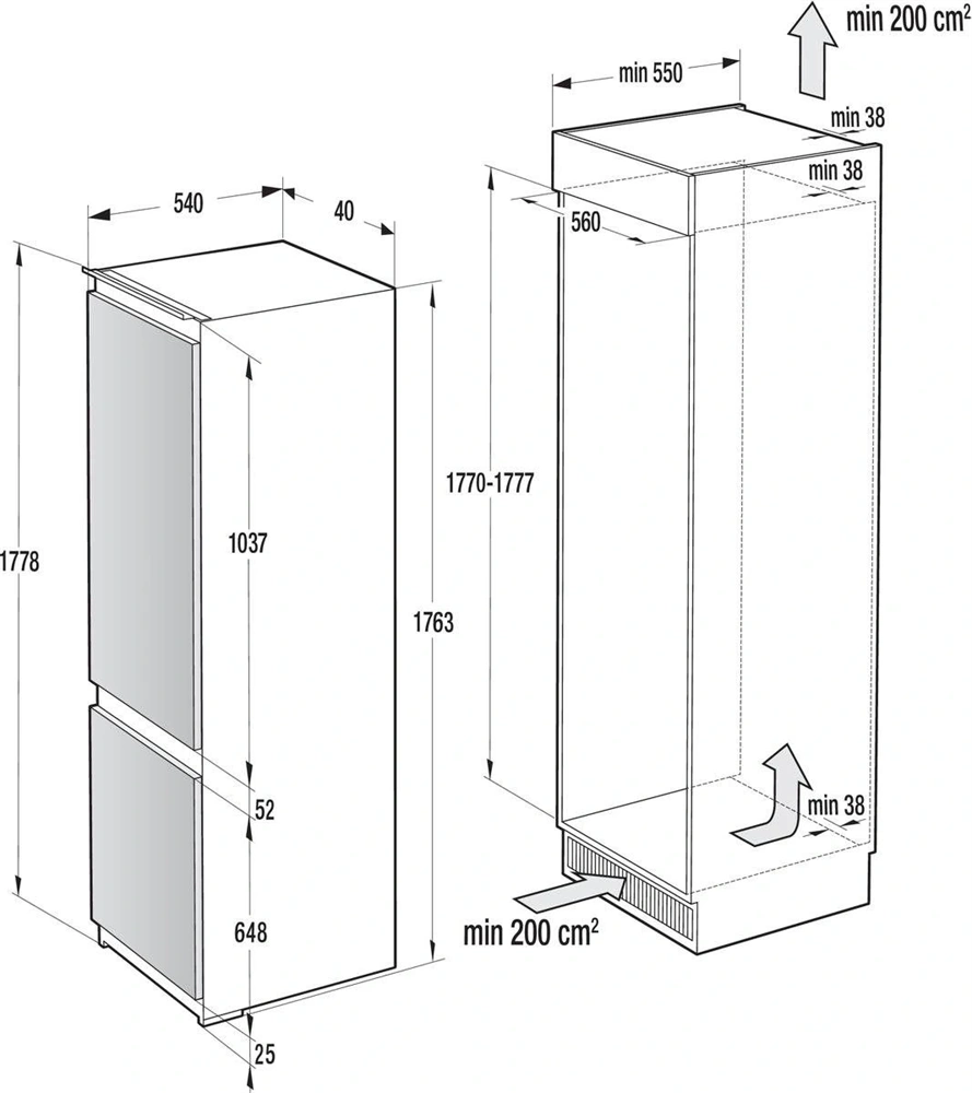 Gorenje RKI517EP1 beépíthető,alulfagyasztós, Hűtő:183L, Fagyasztó:67L, hűtőszekrény