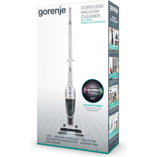 Gorenje SVC180FW 2 az 1-ben akkumulátoros fehér álló porszívó (Újszerű)