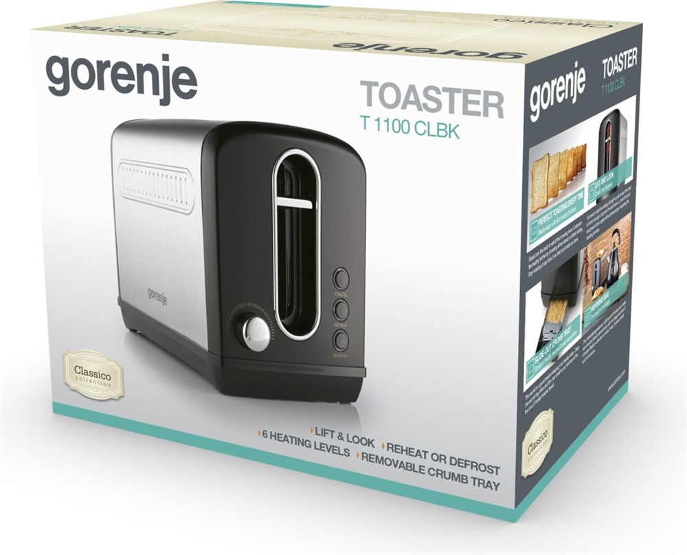 Gorenje T1100CLBK Classico inox-fekete 2 szeletes kenyérpirító