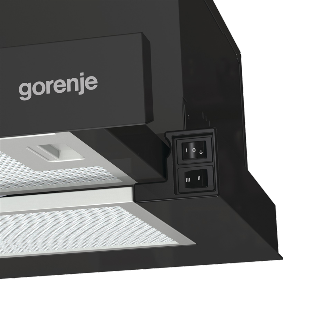 Gorenje TH60E3B fekete, szabadonálló, hagyományos, méret:60 cm, teleszkópos, zajszint:67 dB, páraelszívó