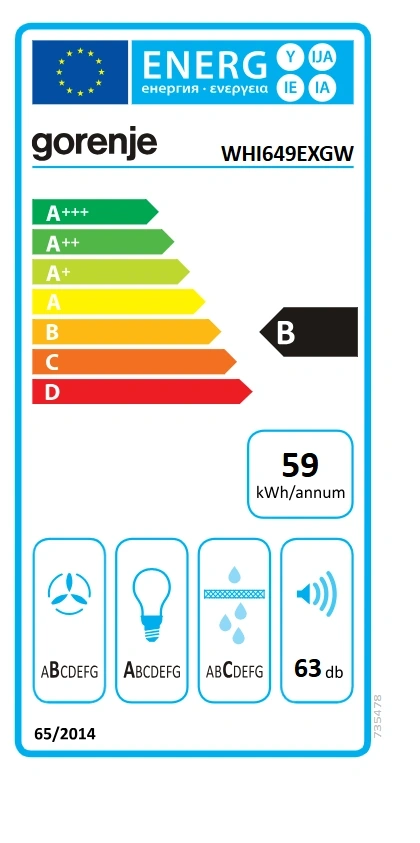 Gorenje WHI649EXGW inox-fehér, kürtős, méret:60cm, zajszint:63dB, páraelszívó