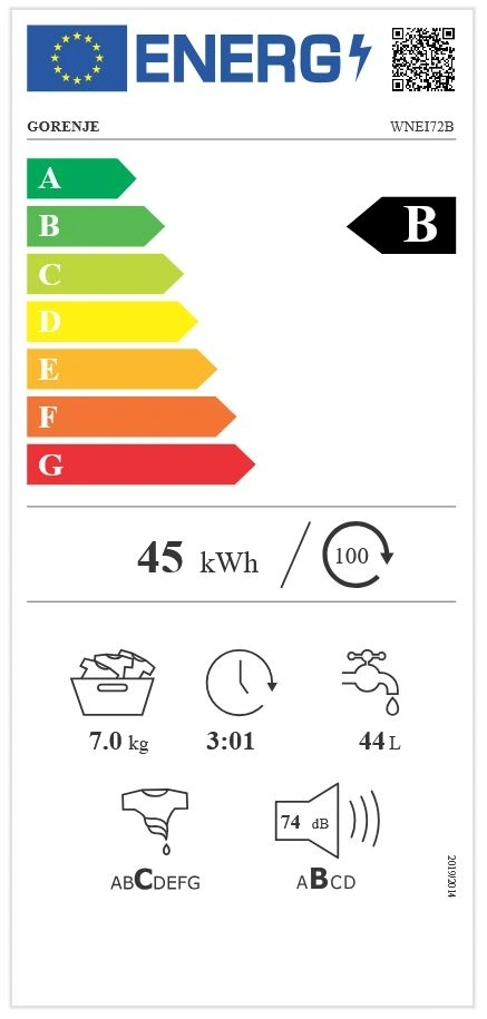 Gorenje WNEI72B fehér, elöltöltős, max.1200ford., 7 kg, mosógép (Használt - B)