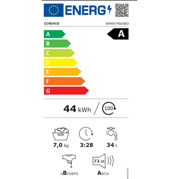 Gorenje WNHA74SASEU fekete-fehér, elöltöltős, max.1400ford., 7kg,mosógép