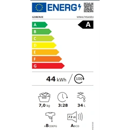 Gorenje WNHA74SASEU fekete-fehér, elöltöltős, max.1400ford., 7kg,mosógép