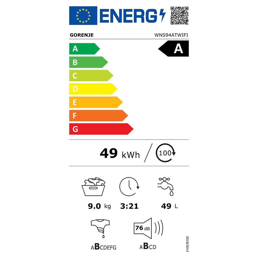 Gorenje WNS94ATWIFI fehér, elöltöltős, max.1400ford., 9 kg, mosógép