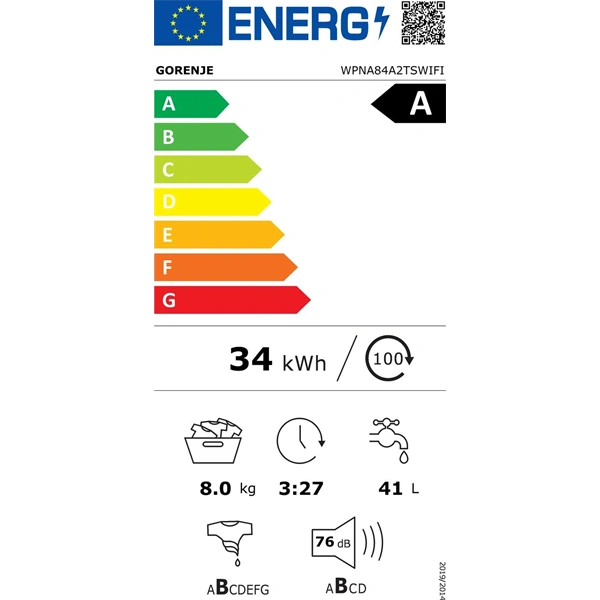 Gorenje WPNA84A2TSWIFI fehér, elöltöltős, max.1400ford., 8kg, mosógép