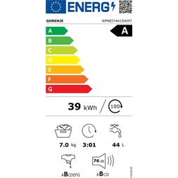 Gorenje WPNEI74A1SWIFI fehér, elöltöltős, max1400ford., 7kg, mosógép (Újszerű)